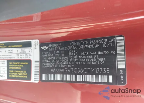 2012 Mini Cooper S из США, поврежденный, VIN WMWSV3C56CTY17735